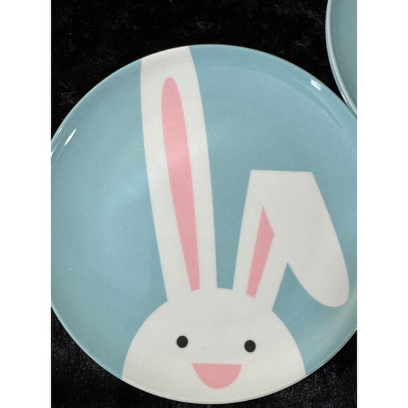Crate & Barrel Easter Plates With Pastel Blue Background & White Rabbits Set 4 - Picture 2 of 9